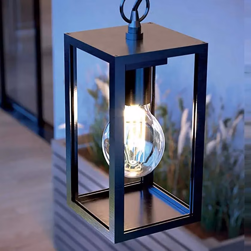 CGC Lighting Black Aluminium Industrial Hanging Outdoor Lantern with Transparent Glass – 5