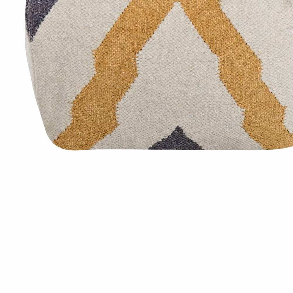 Wyld and Coco Hand-Knitted Wool Pouffe in Beige and Yellow – 3