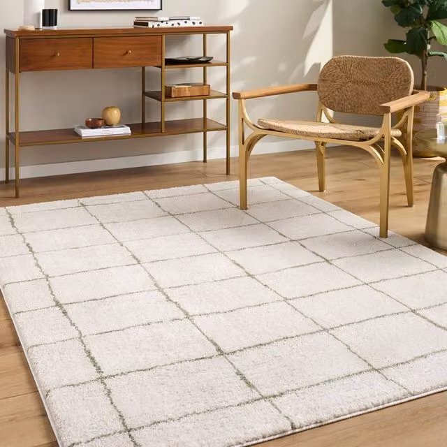 Livabliss Tivoli Modern Geometric High Pile Washable Rug in Cream and Green, W: 200 cm, D: 275 cm – 1