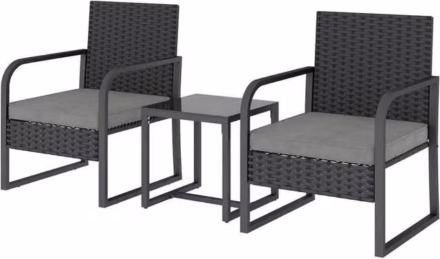 NESTLUNE 3 Piece Bistro Garden Furniture Set with Cushions, Black and Grey – 1