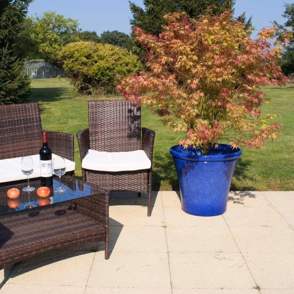 Primrose Cobalt Blue Glaze Effect Ceramic Round Outdoor Planter Pot, Diameter: 50 cm – 4