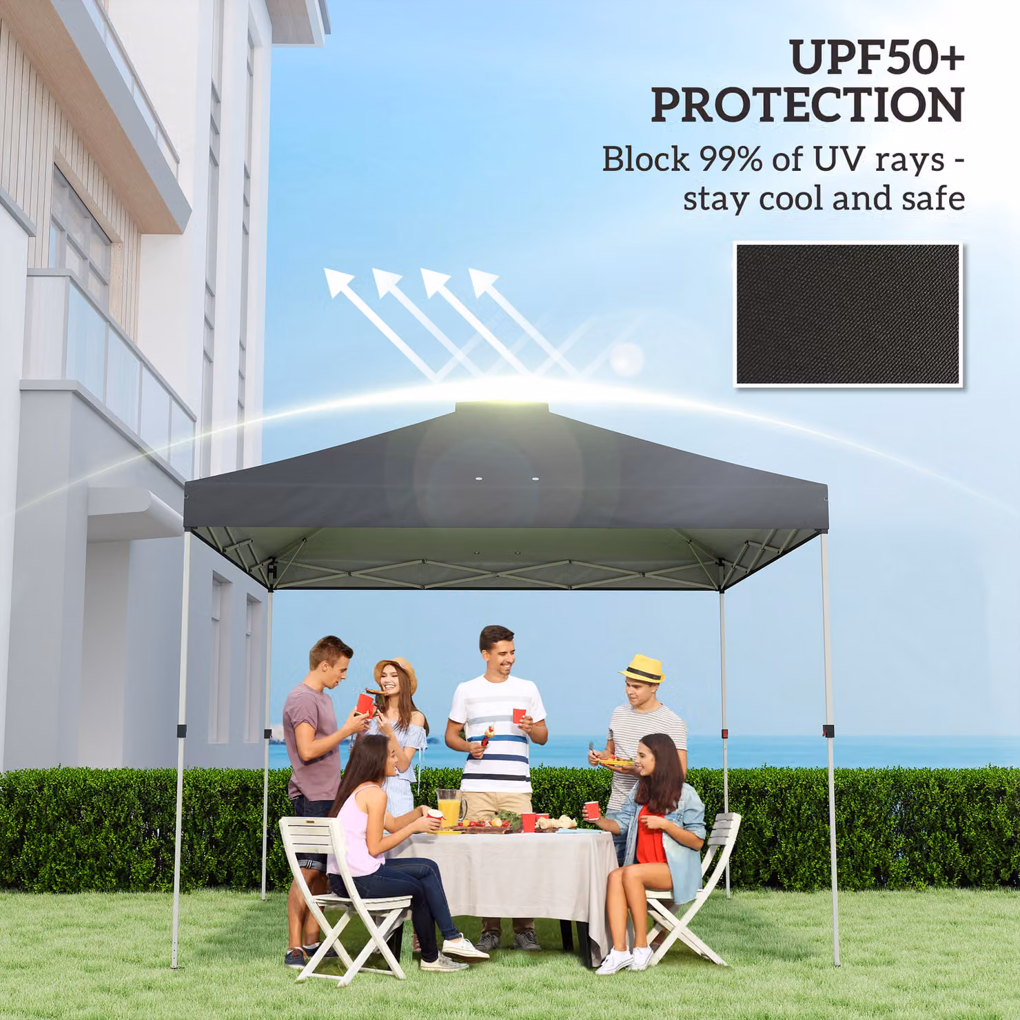 Outsunny Black Waterproof Pop Up Canopy Replacement Roof with UV50+ Protection and 8 Drainage Holes, W x D: 3 x 3 m – 4