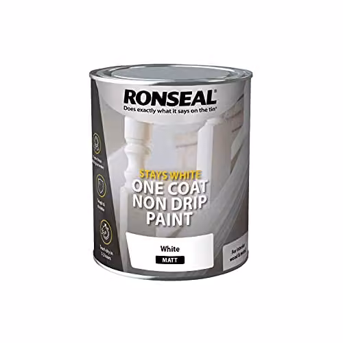 Ronseal One Coat Stays Matt Wood Paint, White, 750 ml
