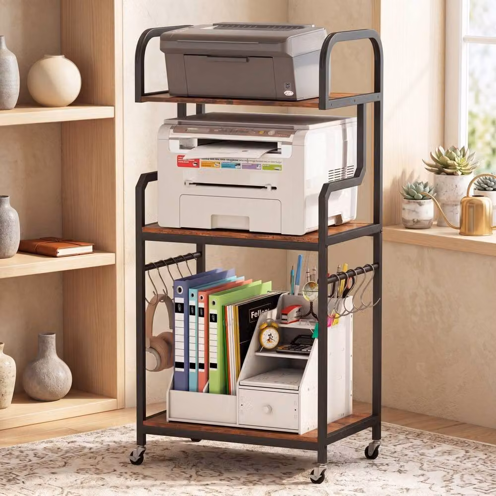 Costway 3 Tier Rolling Printer Stand for Home Office in Brown – 4