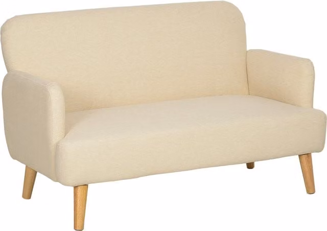 HOMCOM 2 Seater Velvet Feel Fabric Sofa in Cream White with Wood Legs