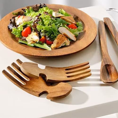 Orsina Kora Acacia Wood Salad Hand Servers, Brown – 4