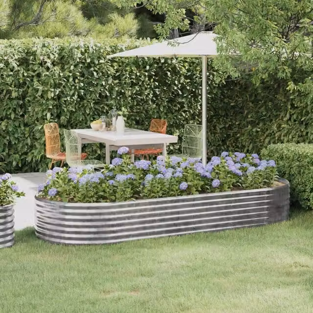 Berkfield Home Garden Powder-coated Steel Raised Bed in Silver, W/D/H: 249 x 100 x 36 cm