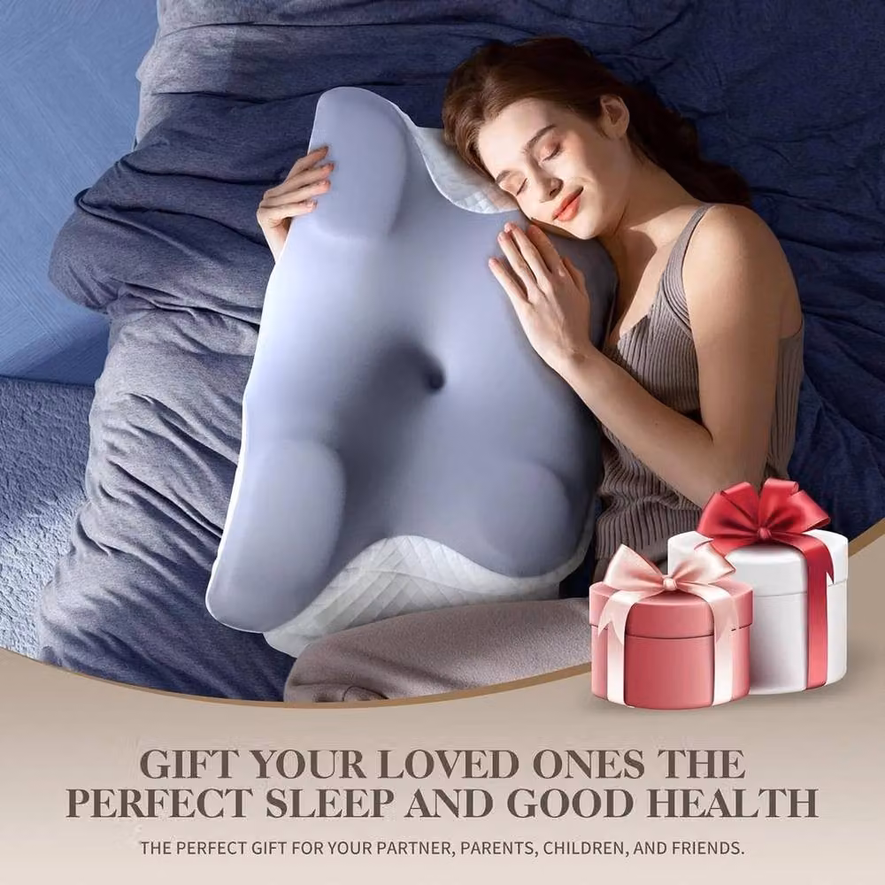 FLAVORA Grey Memory Foam Pillow for Side, Back and Stomach Sleepers – 2