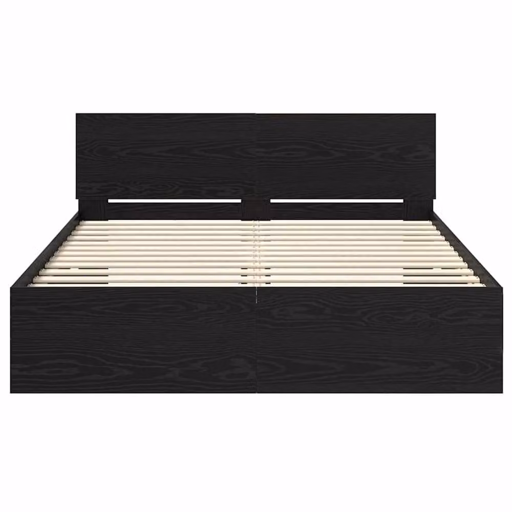 Berkfield Home Modern Bed Frame with Headboard and Under-Bed Lighting in Black Oak, W/D/H: 140 x 190 cm, Engineered Wood – 5