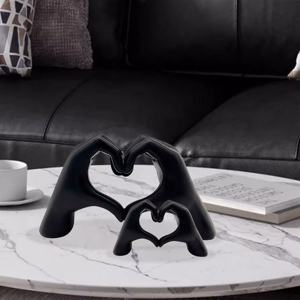 Huhote Black Resin Heart Hands Love Gesture Sculpture Set of 2 for Home or Office Decor – 6