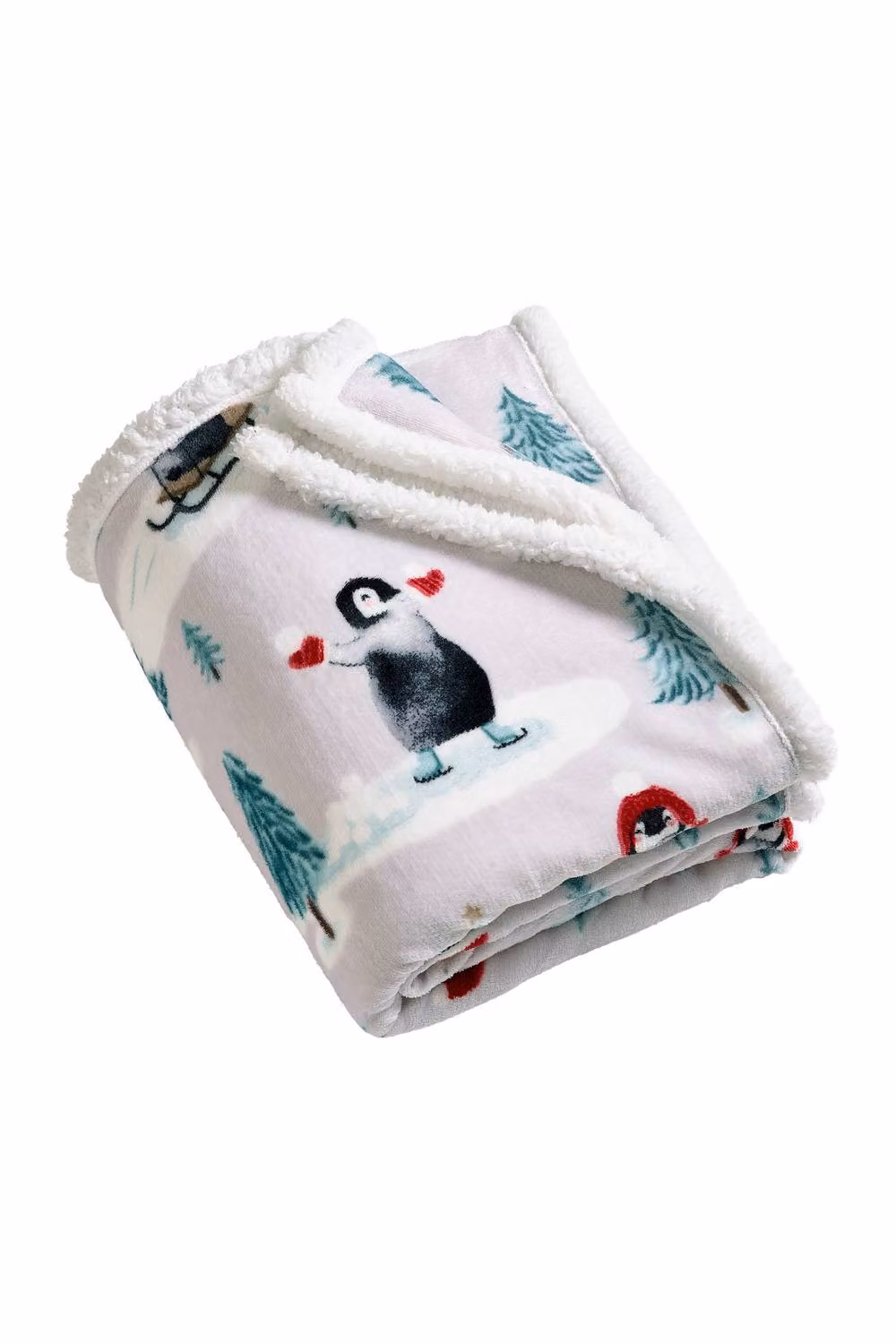 Catherine Lansfield Christmas Sherpa Penguins Cosy Fluffy Blanket Throw in Natural Beige, W: 130 cm, L: 170 cm – 3