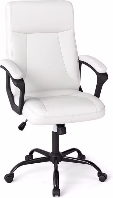 Costway White Ergonomic Executive Office Chair with Synthetic Leather Upholstery and Headrest – 1