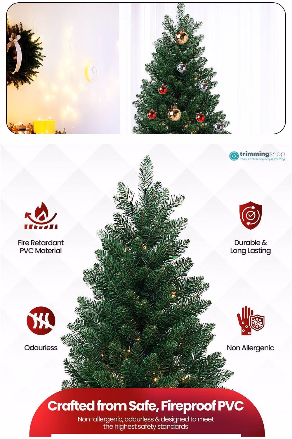 Neel Blue Nordic Pre-Lit Pine Christmas Tree with Warm White LEDs in Green, Height: 180 cm – 3