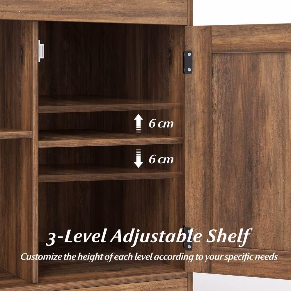 Costway Farmhouse Wooden Nightstand with Charging Station in Brown – 6