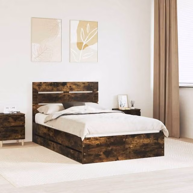 Berkfield Home Modern Bed Frame with Drawers in Smoked Oak Brown, W/D/H: 120 x 200 cm – 1