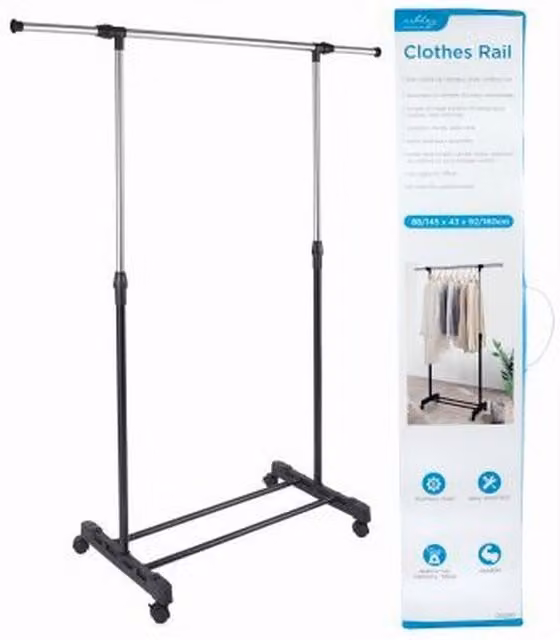 Ashley Adjustable Matt Black Metal Clothes Rail