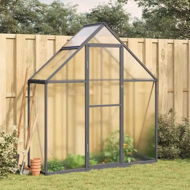 Berkfield Home Aluminium Greenhouse with Base Frame and Polycarbonate Panels in Anthracite, W/D/H: 169 x 58 x 195 cm