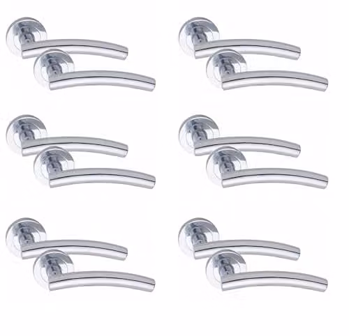 Golden Grace Arched T-Bar Door Handles in Polished Chrome Finish, 6 Pair – 1