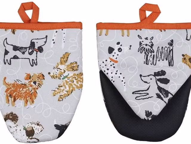 Ulster Weavers Polka Dots & Dogs Cotton Microwave Oven Mitts, Grey and Black, W/D/H: 18 x 14.5 cm – 1