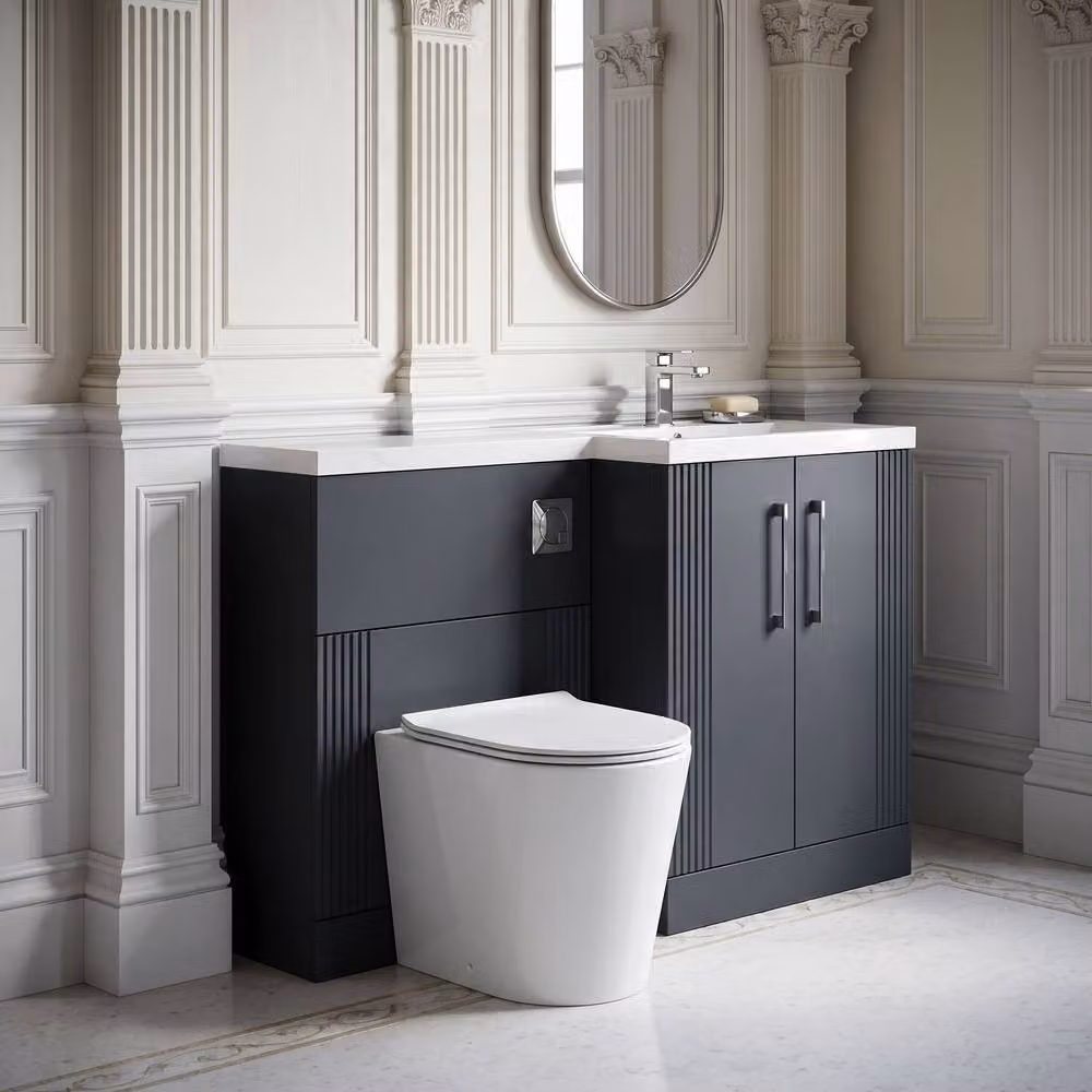 Balterley Belvide 2 Door Vanity WC Combi Unit and Basin, Right Hand, Dark Grey, W: 110 cm – 2