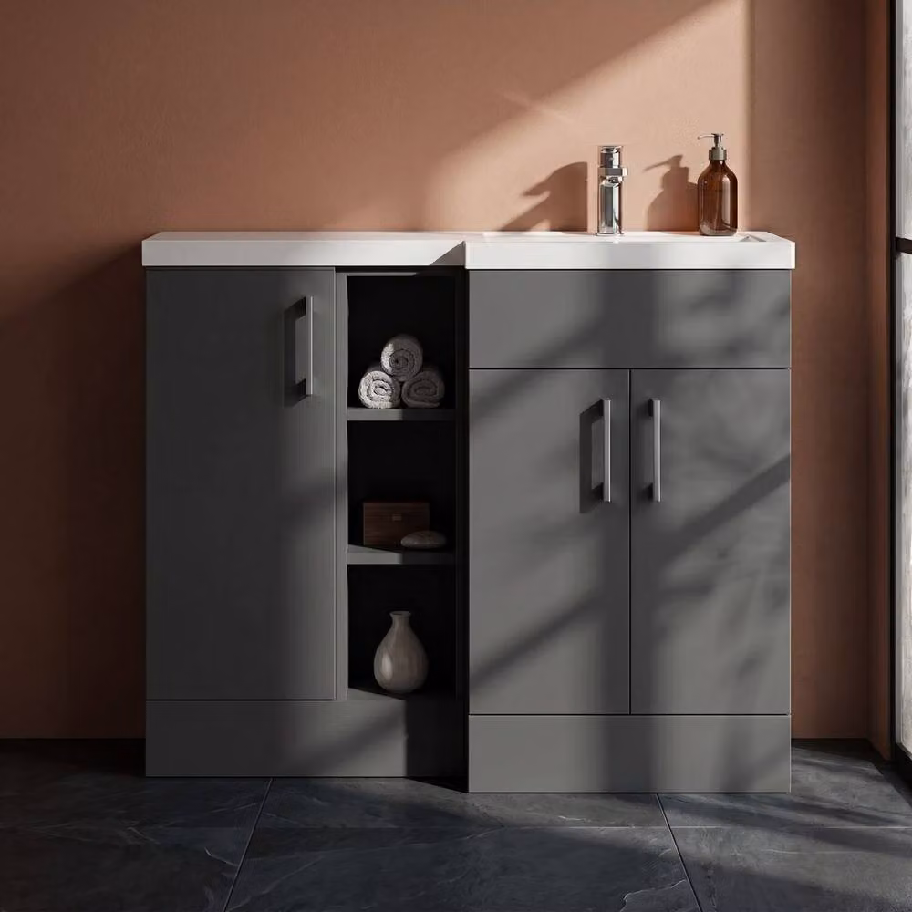 Balterley Wichnor Contemporary 3 Door Freestanding Bathroom Vanity Unit in Matt Grey, W: 100 cm – 3