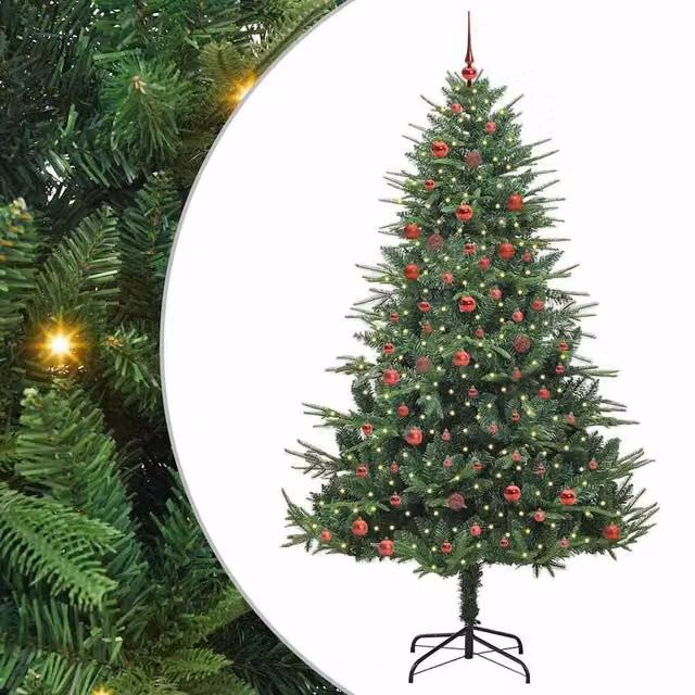 Berkfield Home Pre-lit Artificial Christmas Tree with Ball Set, Green, Height: 210 cm
