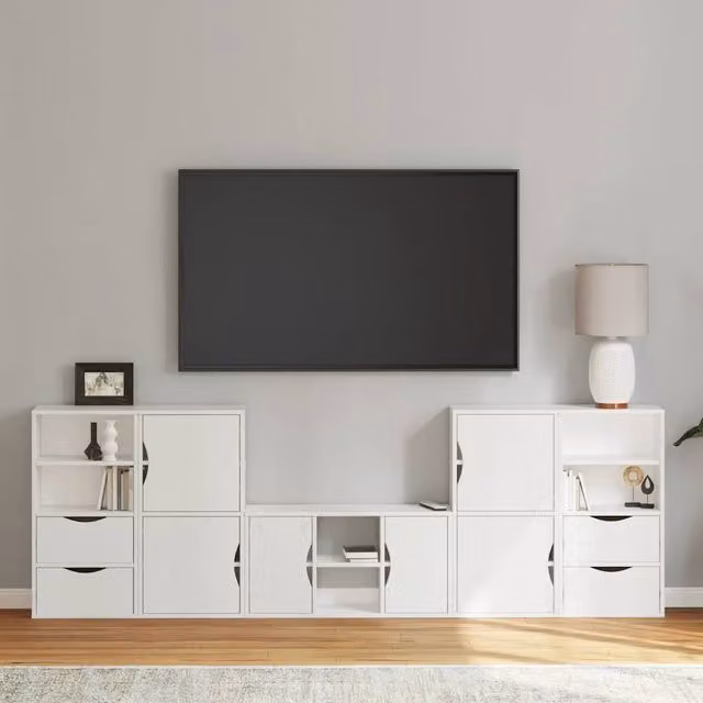 Berkfield Home ODDA 5 Piece White Solid Wood Pine TV Unit with Storage