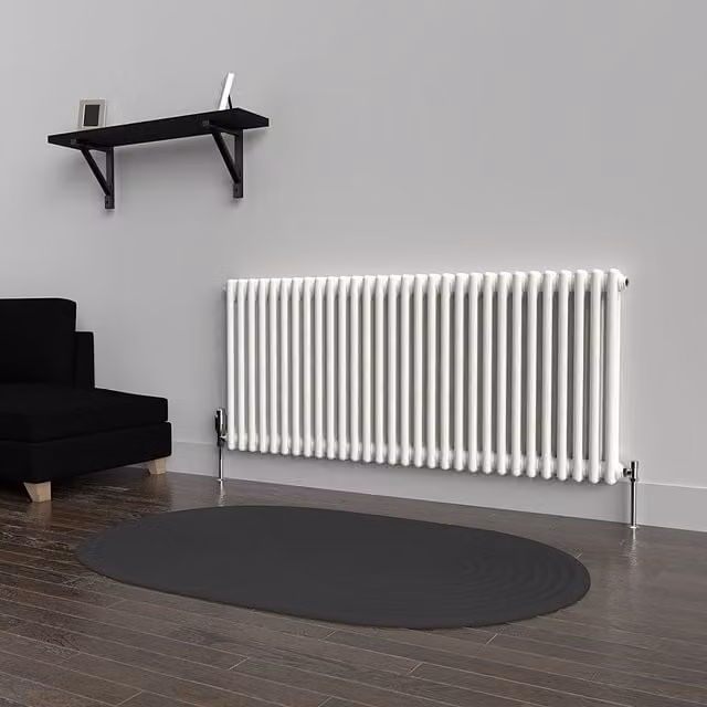 Lux Heat Horizontal 2 Column Steel Radiator in White, W: 137 cm, H: 60 cm