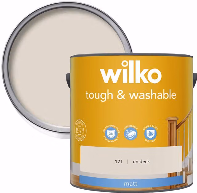 wilko Tough and Washable Matt Emulsion Paint, On Deck, 2.5 l
