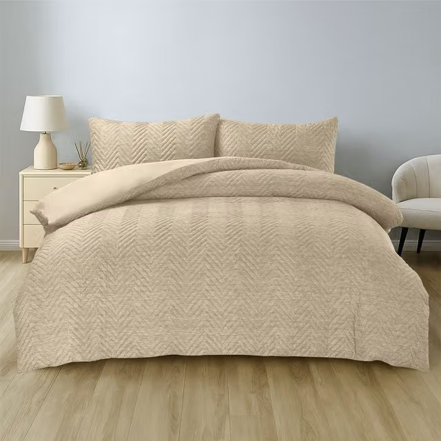Velosso Semi Printed Quilted Summer Duvet Set with Pillowcases, Taupe, Orange and Beige, W: 140 cm, L: 200 cm