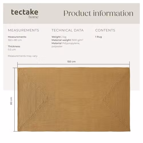 tectake Woven Jute-Look Boho Area Rug, Weather-Resistant Polypropylene Carpet for Indoor and Outdoor Use, W/L: 80 x 150 cm – 2