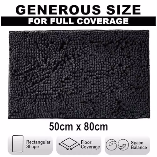 GAVENO CAVAILIA Black Chenille Microfibre Bath Mat, W/D: 50 x 80 cm – 9