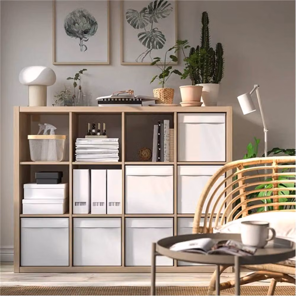 Nordara Set of 4 White Fabric Storage Boxes with Handles, W/D/H: 50 x 50 x 50 cm – 3