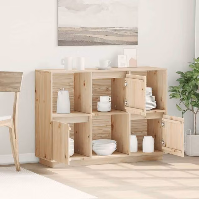 Berkfield Home Solid Wood Pine Sideboard in Natural Brown, W/D/H: 110.5 x 35 x 80 cm – 1