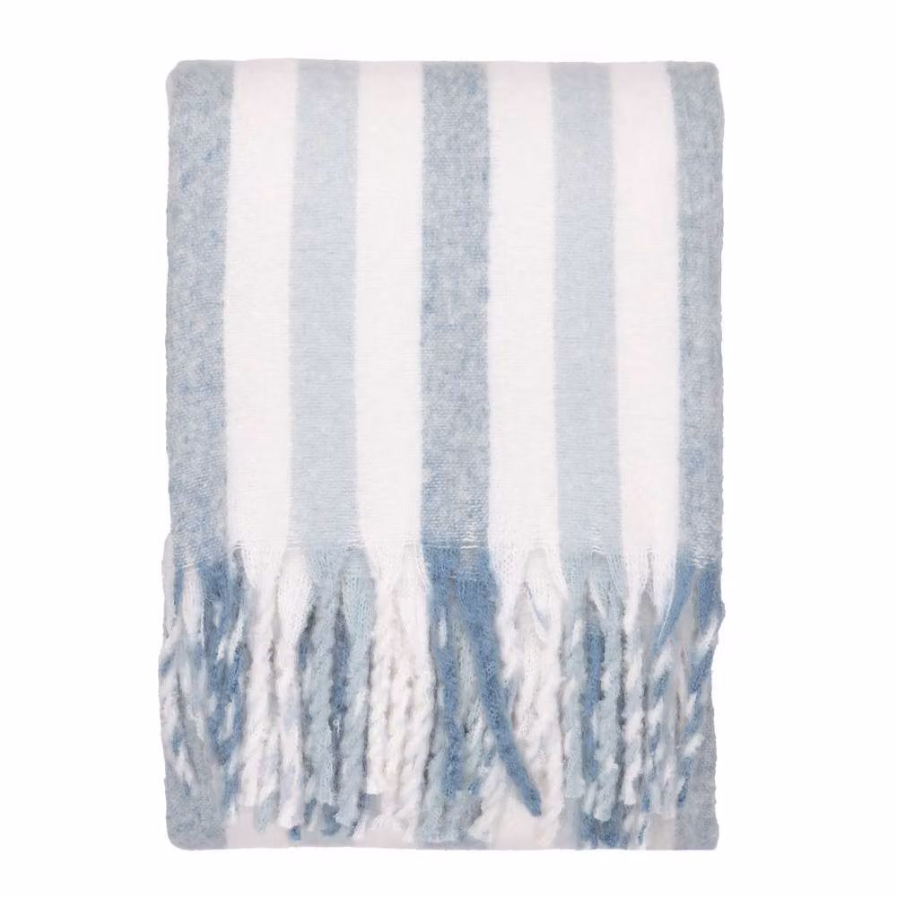 Wylder Beechwood Blue Woven Striped Cotton Throw with Fringes, W: 140 cm, D: 180 cm – 3