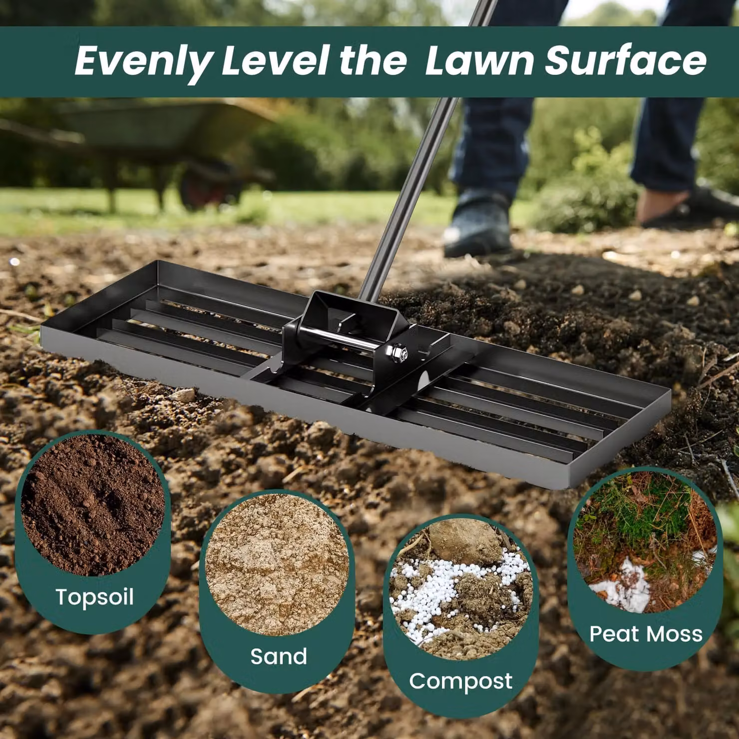 Gymax Heavy Duty Lawn Leveling Rake in Black, W: 75 cm – 4