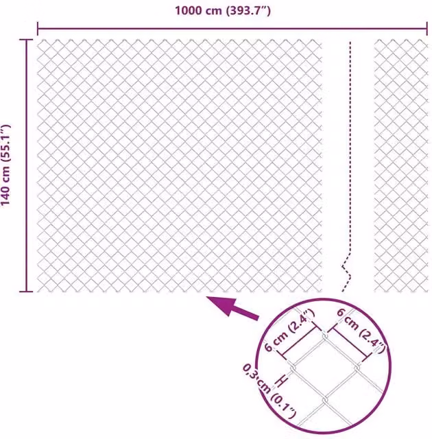 Berkfield Home Green Steel Chain Link Fence, W: 10 m, H: 1.4 m