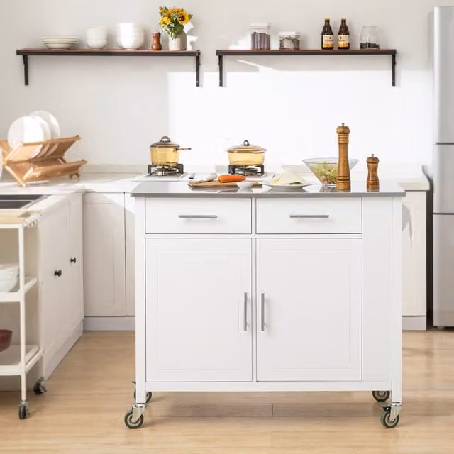 SoBuy Modern Kitchen Storage Trolley Cart and Island in White