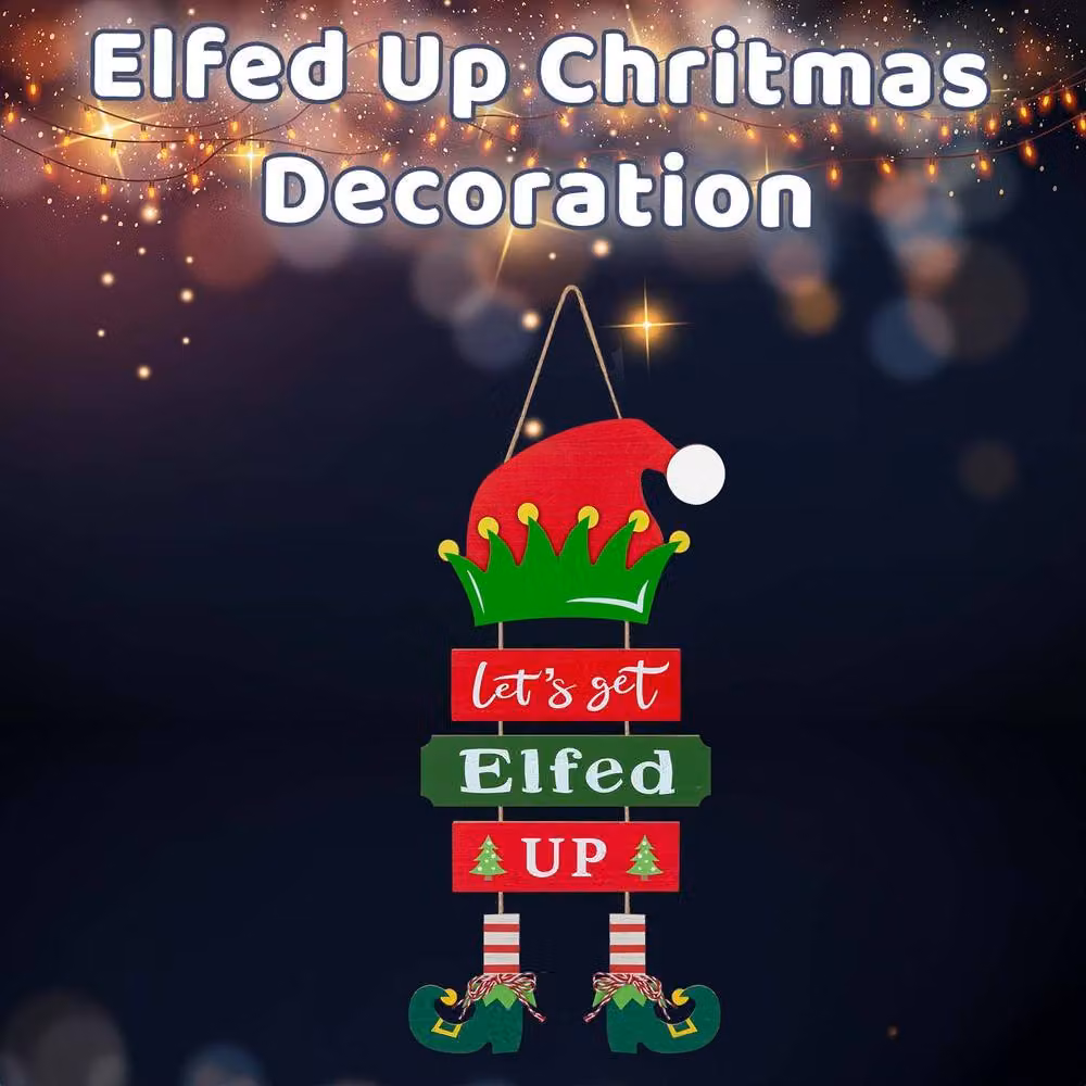 VFM e-Store Elfed Up Christmas Hanging Sign, Multicolour, W: 45 cm, H: 21 cm – 3