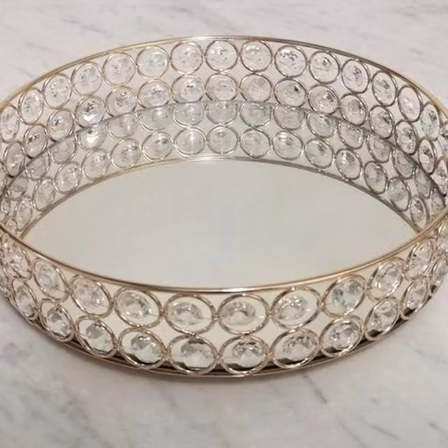 Gloriously Good Round Gold Mirrored Glass Decorative Tabletop Tray