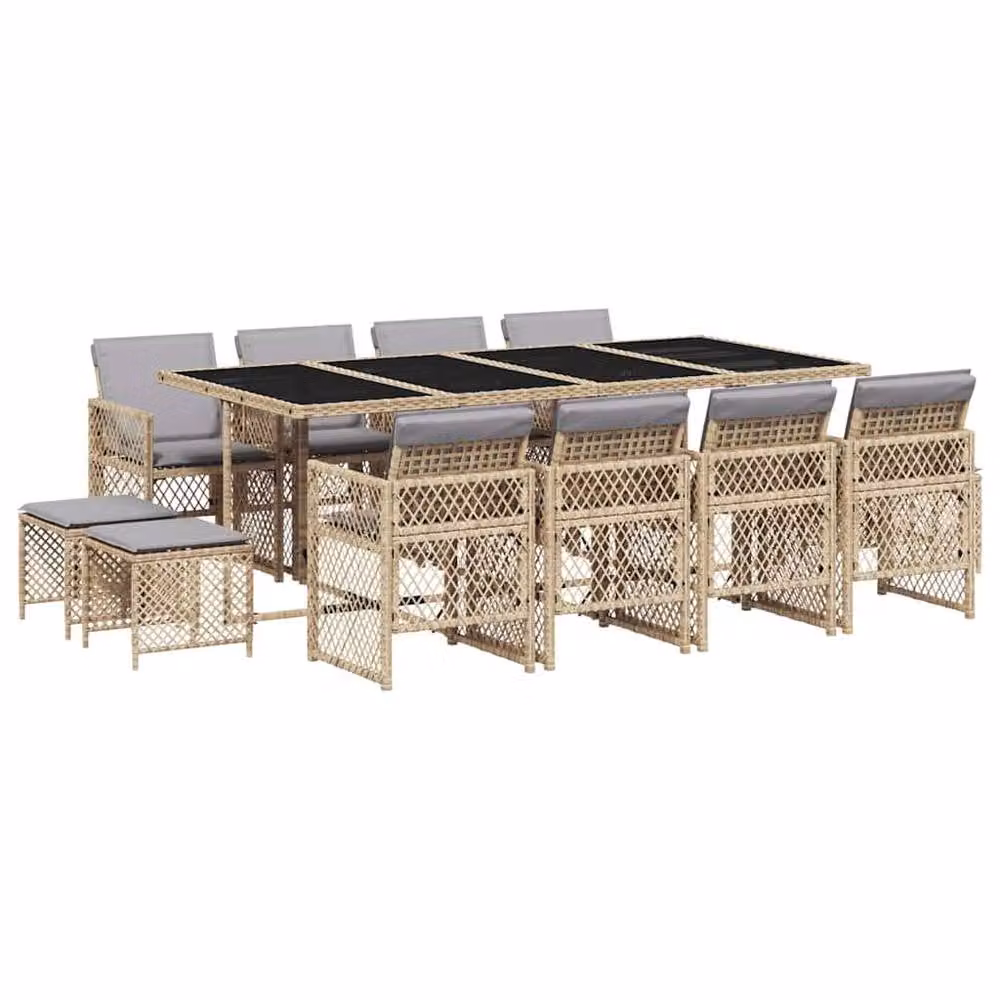 Berkfield Home 13 Piece Garden Dining Set with Beige Poly Rattan and Cushions – 2