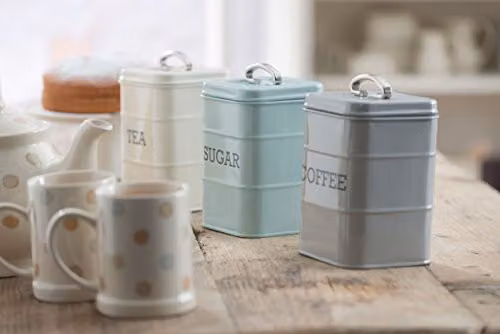 KitchenCraft Living Nostalgia Metal Sugar Canister, Blue, W: 11 cm, H: 17 cm – 3