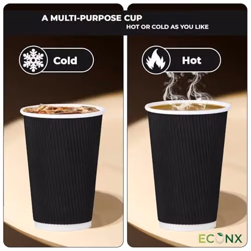 ECONX Black Triple Wall Ripple Paper Coffee Cups, 16oz, 200 Pack – 4