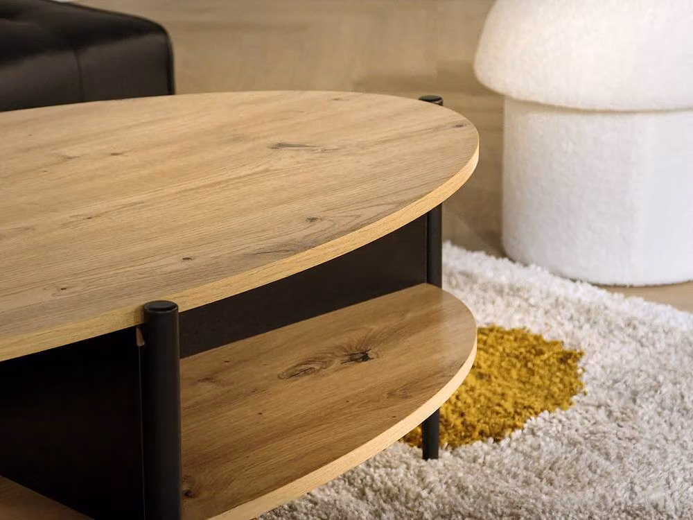 Vente-unique Modern Oval Coffee Table with 4 Recesses in Black MDF and Metal, W/D/H: 75 x 65 x 39 cm – 3