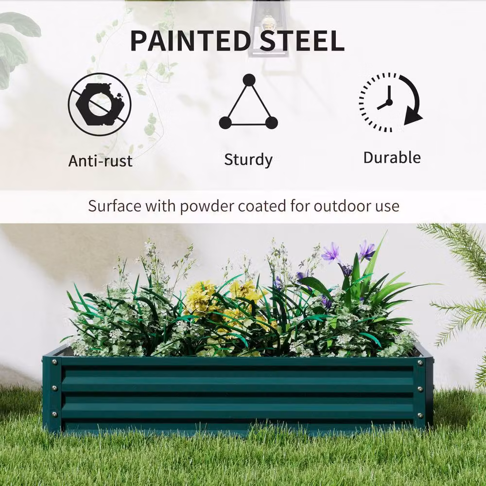 OUTSUNNY Set of 2 Green Raised Garden Bed Elevated Planter Boxes made of Galvanised Steel – 3