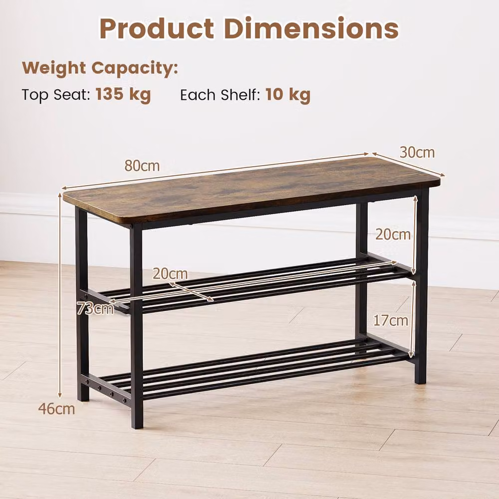 Costway 3-Tier Shoe Storage Bench and Freestanding Boot Organiser in Brown – 8