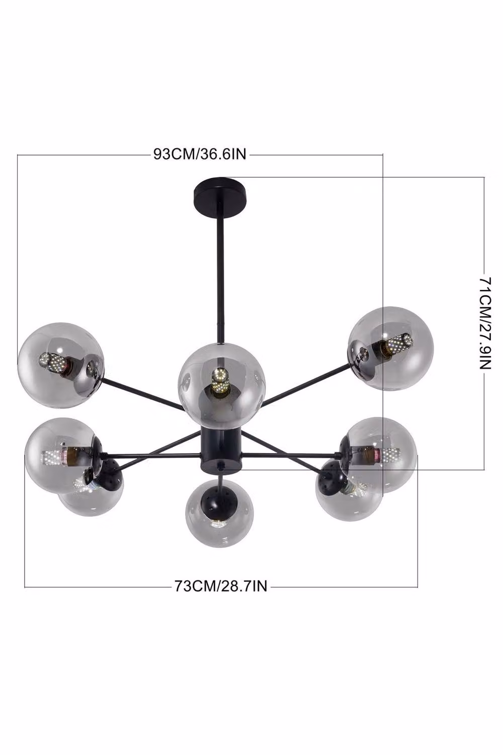 Living and Home 8-Head Modern Sputnik Chandelier Pendant Light in Black with Transparent Glass – 3