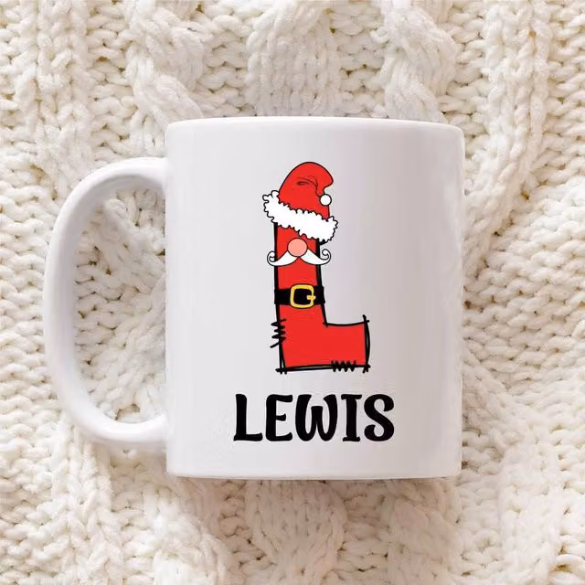 60 SECOND MAKEOVER Personalised Christmas Initial Ceramic Mug in White with Santa Font