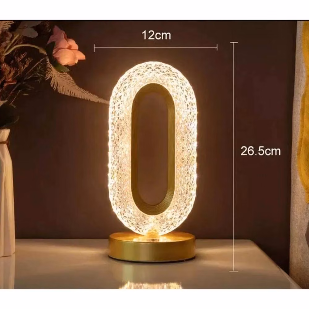 NESTLUNE Touch Dimmable Crystal LED Bedside Table Lamp in Gold/Brass, Warm White, USB Powered, H 26.5 x W 12.0 cm – 3
