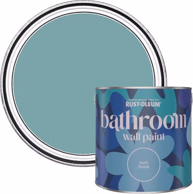 Rust-Oleum Petrol Blue Matt Water-Based Bathroom Wall and Ceiling Paint, 2.5L – 3